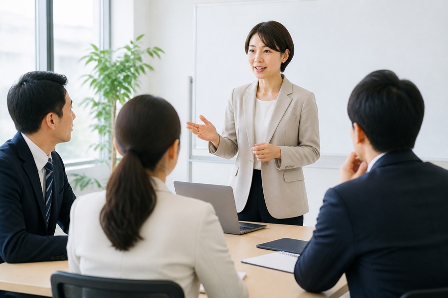 ハラスメント防止研修で講師が参加者に説明する様子