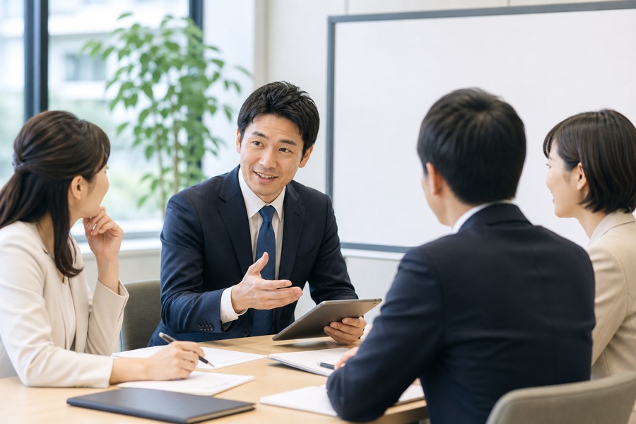 管理職研修でリーダー層が意見交換する様子