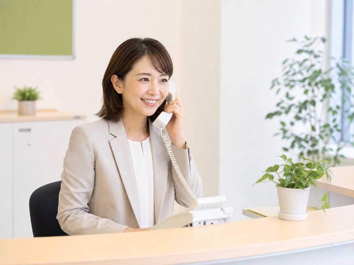 お問い合わせ対応で電話相談を受ける女性スタッフ
